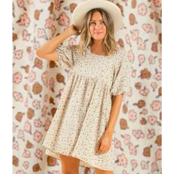 Rylee & Cru Neutrals Superbloom Greta Linen-Blend Babydoll Dress Size Large‎ - Picture 1 of 9